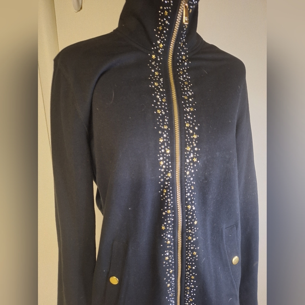 JM Collection Black Jacket with Silver Stars & Sequins Accents. Size Med